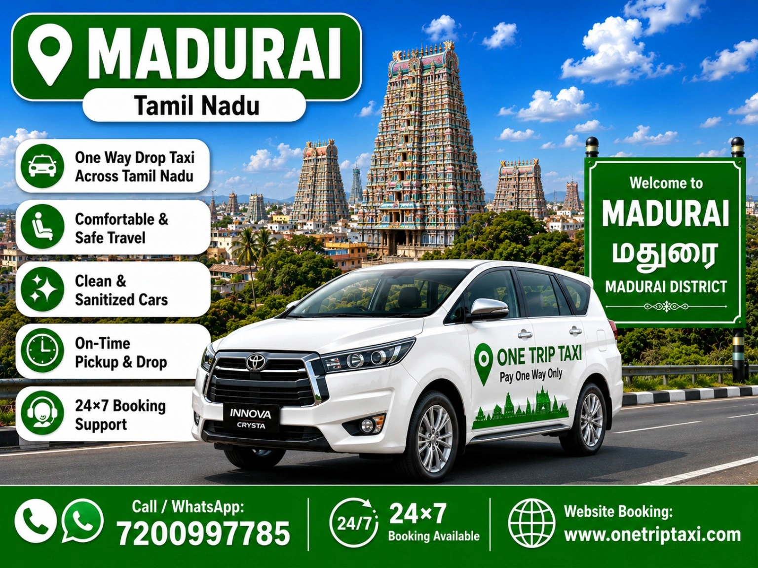 One Way Taxi Service In Madurai